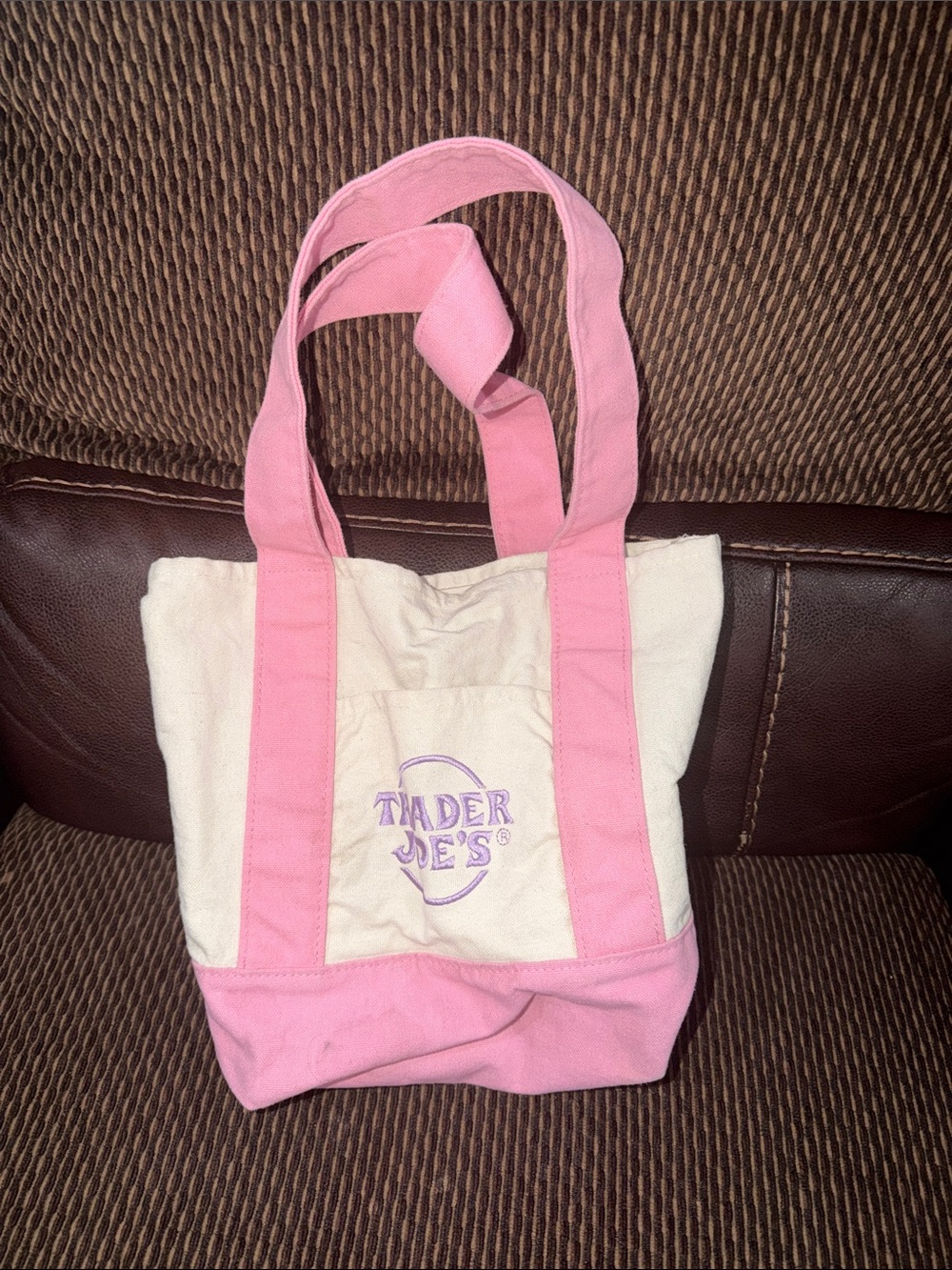 Trader Joe's Pink & Cream Canvas Tote Bag small